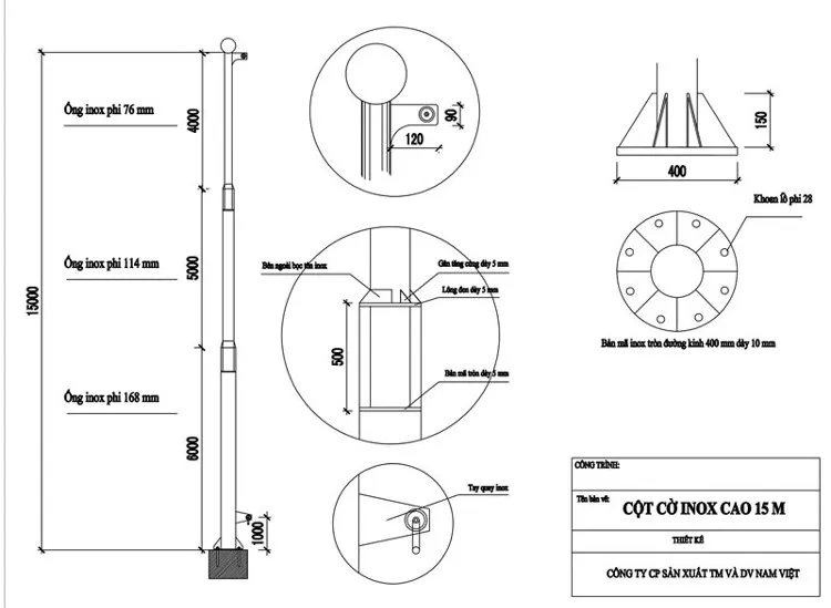 gia công cột cờ inox theo yêu cầu